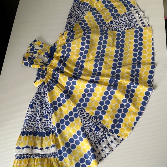 Deux Par Deux Girls Summer Dress Size 6 Polka Dot and Flowers Yellow and Blue - Picture 5 of 8